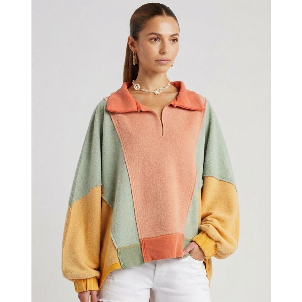 Free People Sidewalk Sweatshirt Sunrise Combo M Colorblock Slouchy Oversized